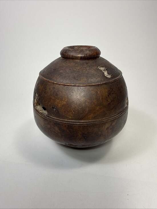 Other - Vtg Hand Turned Wood Burl Vessel Vase Raw Edge Artisan Signed Red Cedar C3